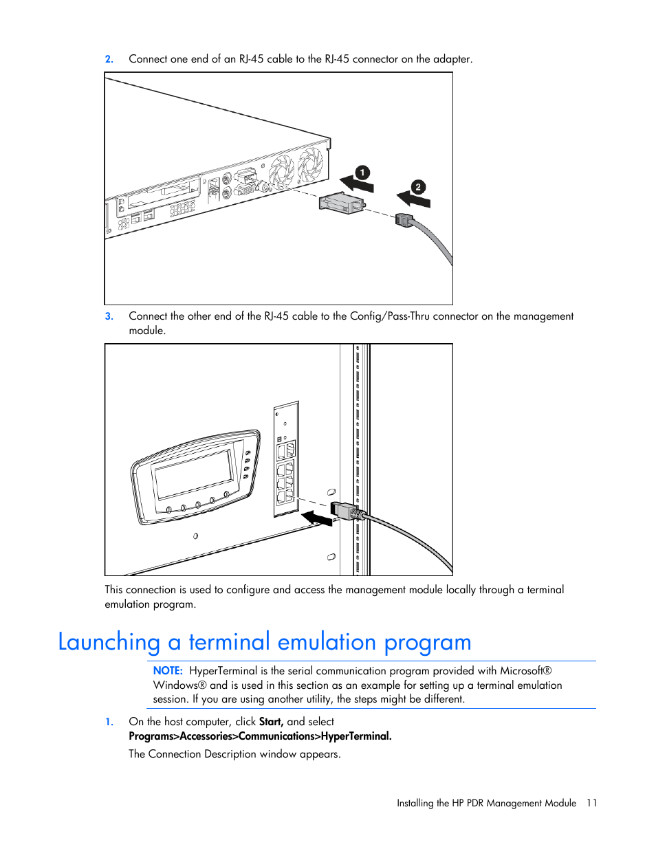 Launching a terminal emulation program | HP Power Distribution Unit Management Module User Manual | Page 11 / 77