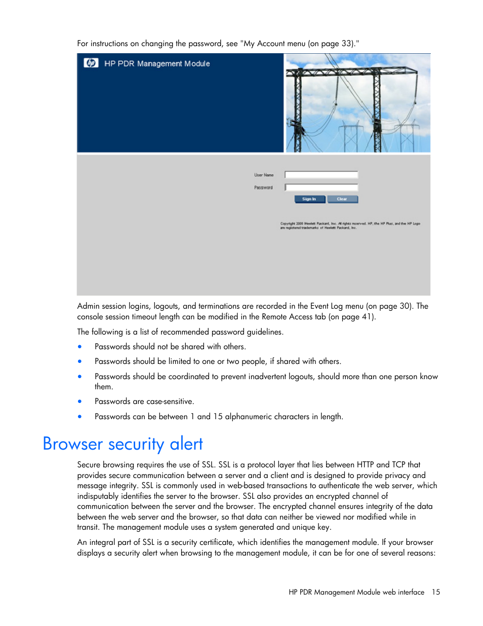 Browser security alert | HP Power Distribution Unit Management Module User Manual | Page 15 / 77