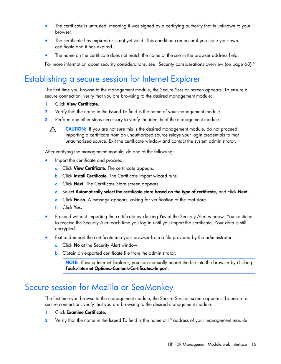 Secure session for mozilla or seamonkey | HP Power Distribution Unit Management Module User Manual | Page 16 / 77