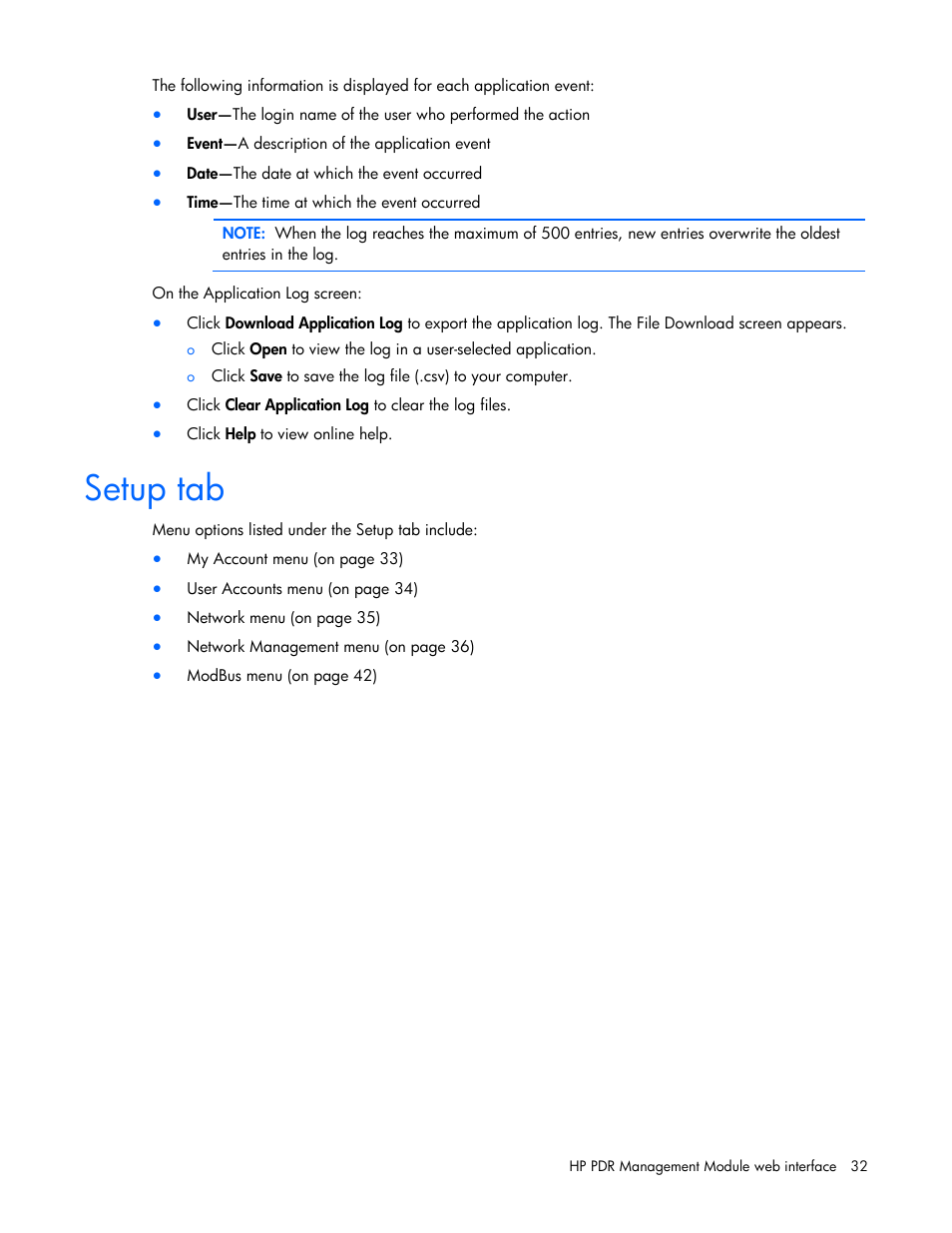 Setup tab | HP Power Distribution Unit Management Module User Manual | Page 32 / 77