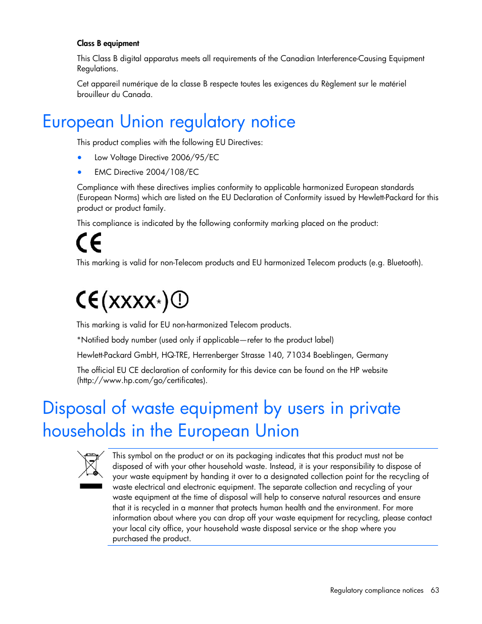 European union regulatory notice | HP Power Distribution Unit Management Module User Manual | Page 63 / 77