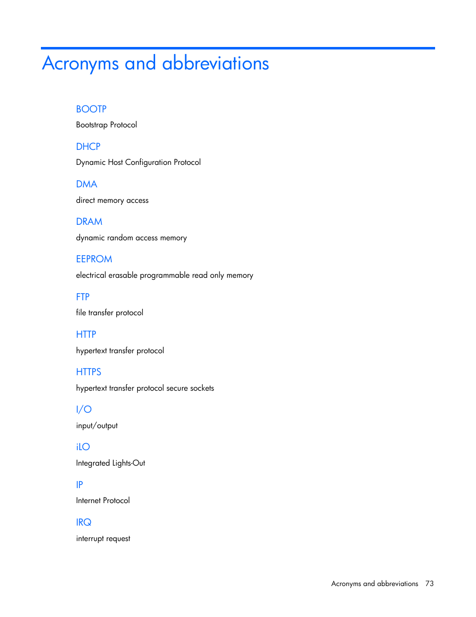 Acronyms and abbreviations | HP Power Distribution Unit Management Module User Manual | Page 73 / 77
