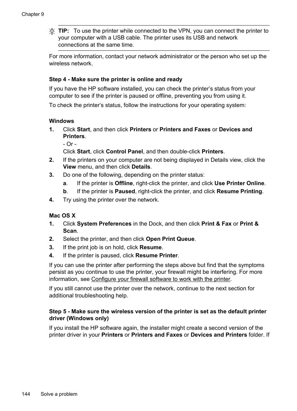 Step 4 - make sure the printer is online and ready | HP Officejet Pro 276dw Multifunction Printer series User Manual | Page 148 / 260