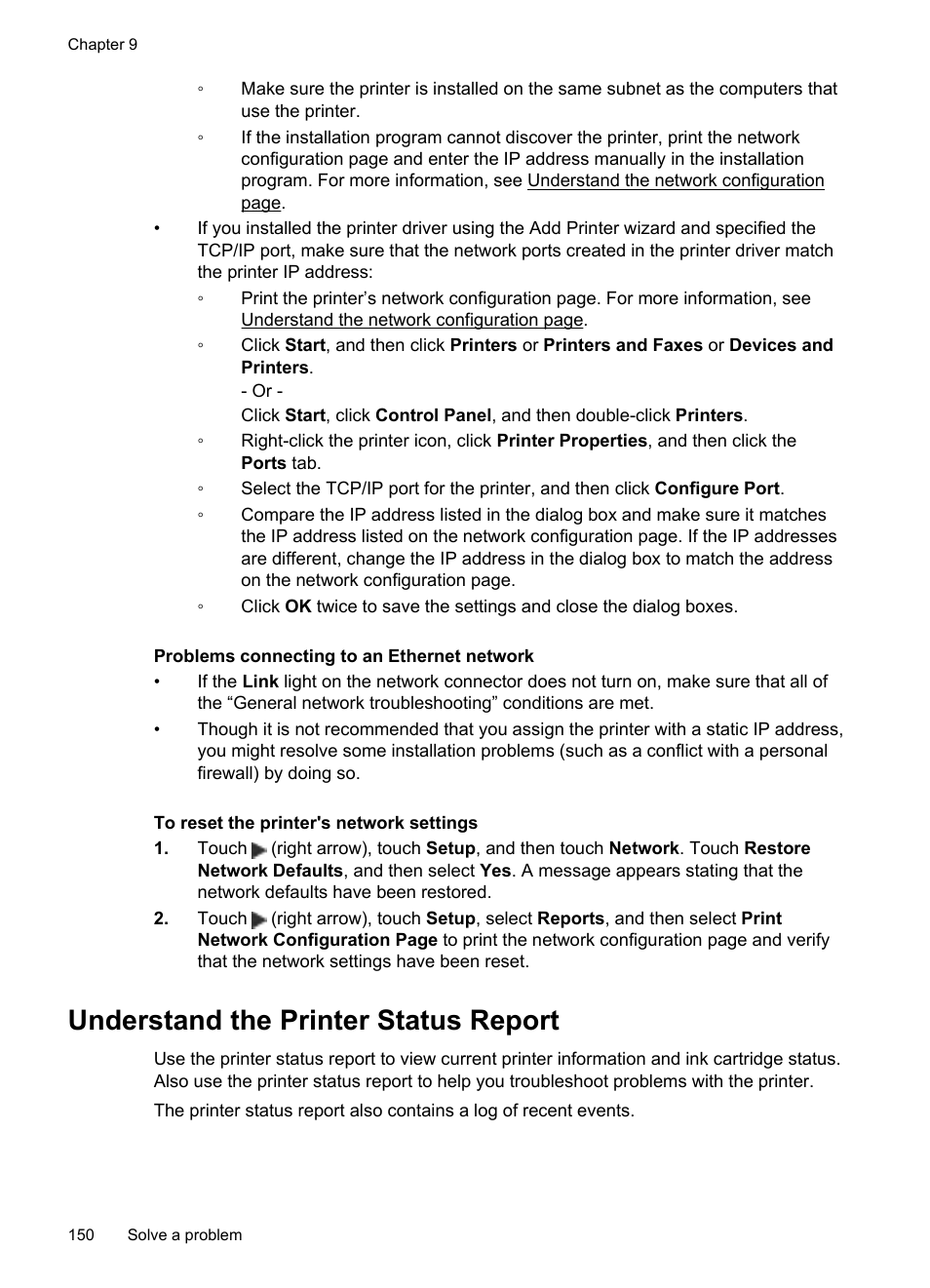 Understand the printer status report, See understand the printer status report | HP Officejet Pro 276dw Multifunction Printer series User Manual | Page 154 / 260