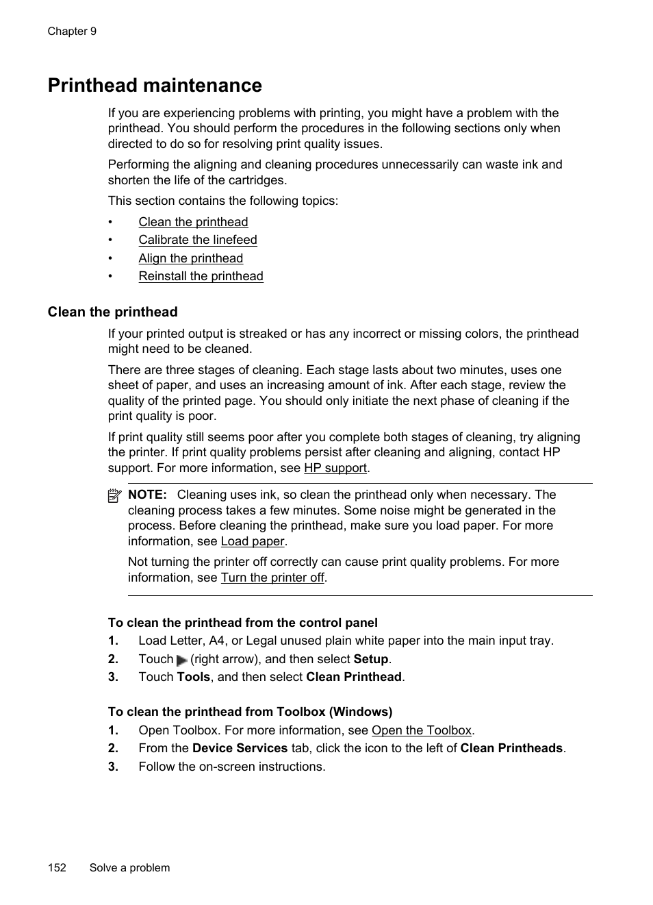 Printhead maintenance, Clean the printhead, E clean the printhead | HP Officejet Pro 276dw Multifunction Printer series User Manual | Page 156 / 260