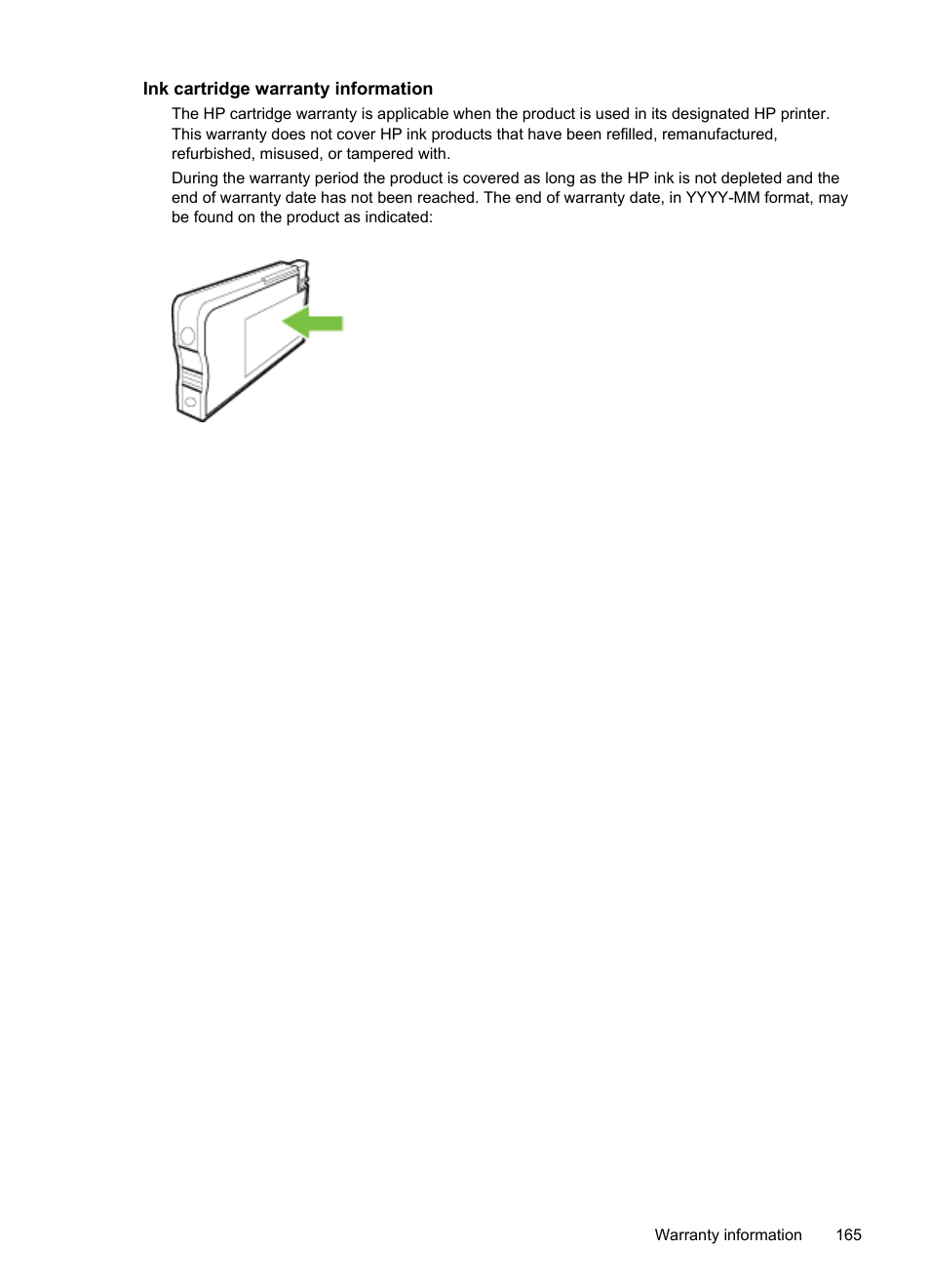 Ink cartridge warranty information | HP Officejet Pro 276dw Multifunction Printer series User Manual | Page 169 / 260