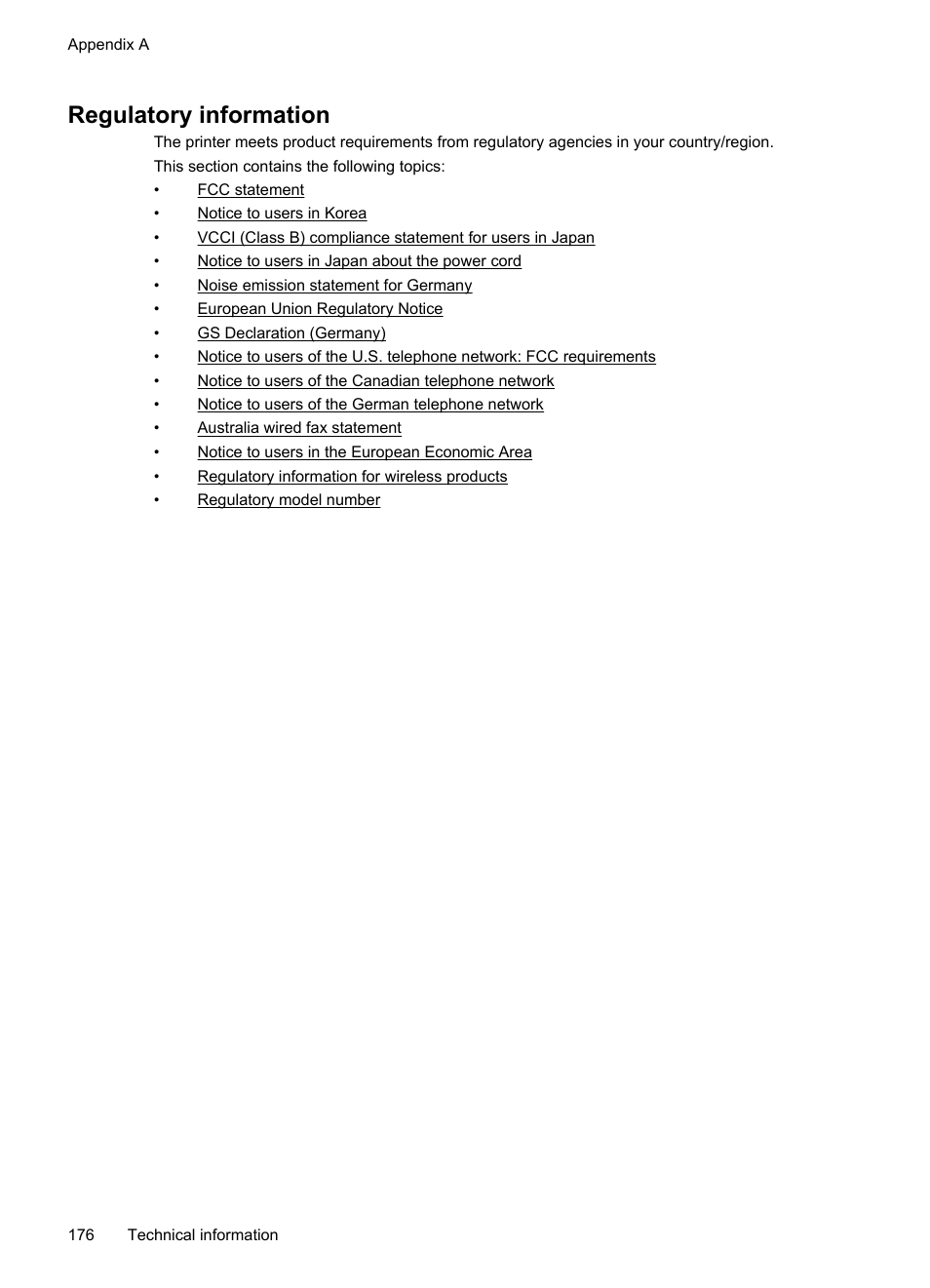 Regulatory information, Regulatory model number | HP Officejet Pro 276dw Multifunction Printer series User Manual | Page 180 / 260