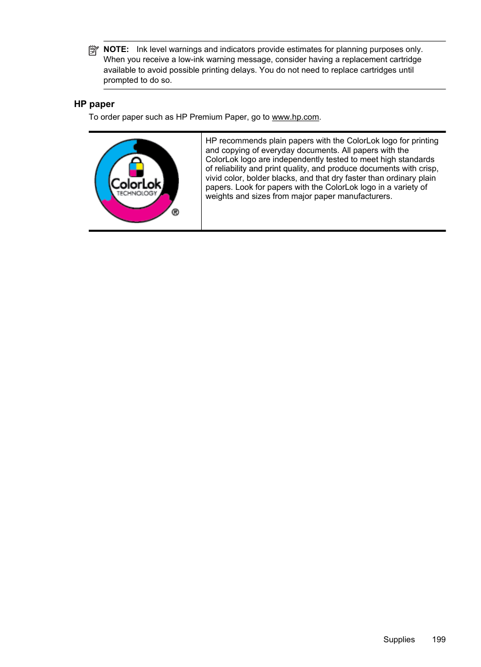 Hp paper | HP Officejet Pro 276dw Multifunction Printer series User Manual | Page 203 / 260