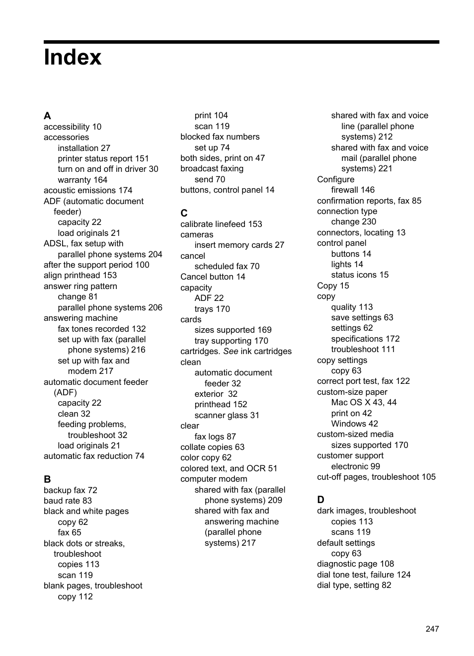 Index | HP Officejet Pro 276dw Multifunction Printer series User Manual | Page 251 / 260