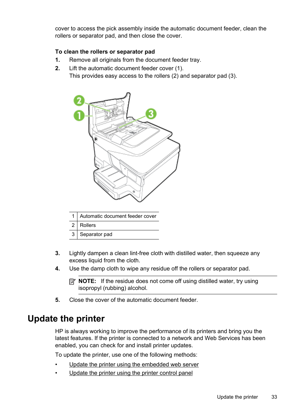 Update the printer | HP Officejet Pro 276dw Multifunction Printer series User Manual | Page 37 / 260