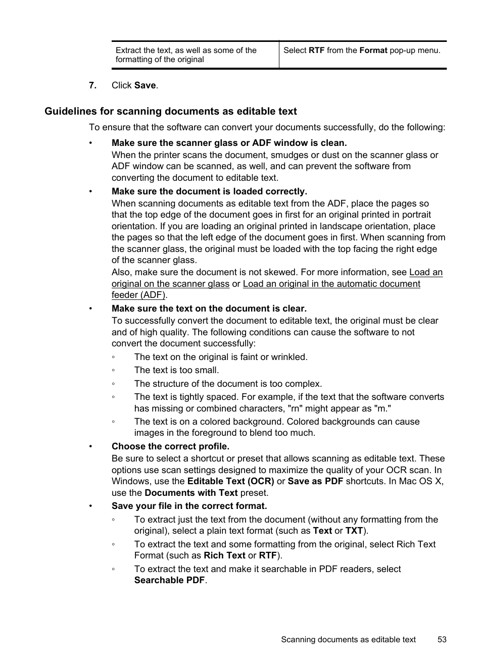 Guidelines for scanning documents as editable text | HP Officejet Pro 276dw Multifunction Printer series User Manual | Page 57 / 260