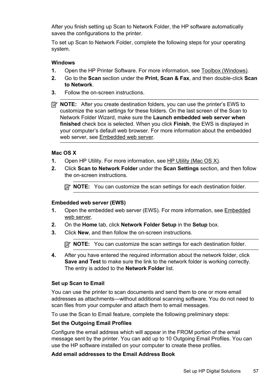 Set up scan to email | HP Officejet Pro 276dw Multifunction Printer series User Manual | Page 61 / 260