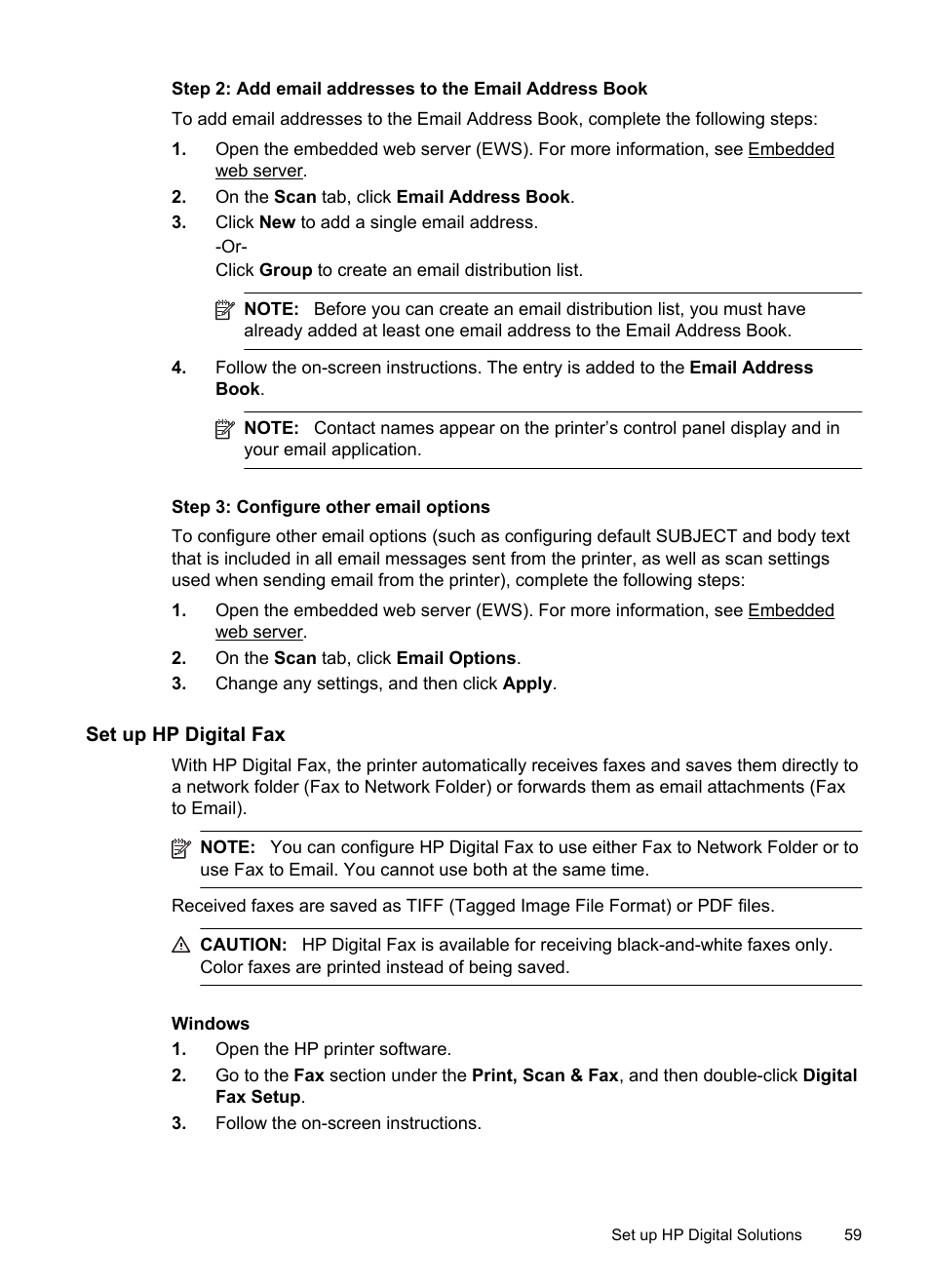 Set up hp digital fax | HP Officejet Pro 276dw Multifunction Printer series User Manual | Page 63 / 260