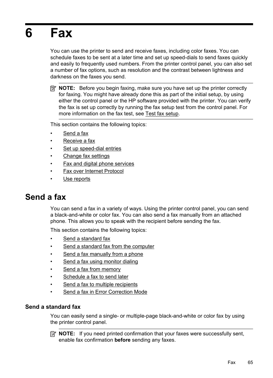 Send a fax, Send a standard fax, 6fax | HP Officejet Pro 276dw Multifunction Printer series User Manual | Page 69 / 260