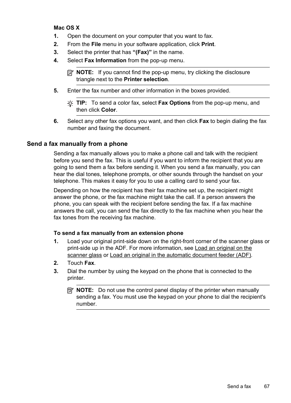 Send a fax manually from a phone | HP Officejet Pro 276dw Multifunction Printer series User Manual | Page 71 / 260