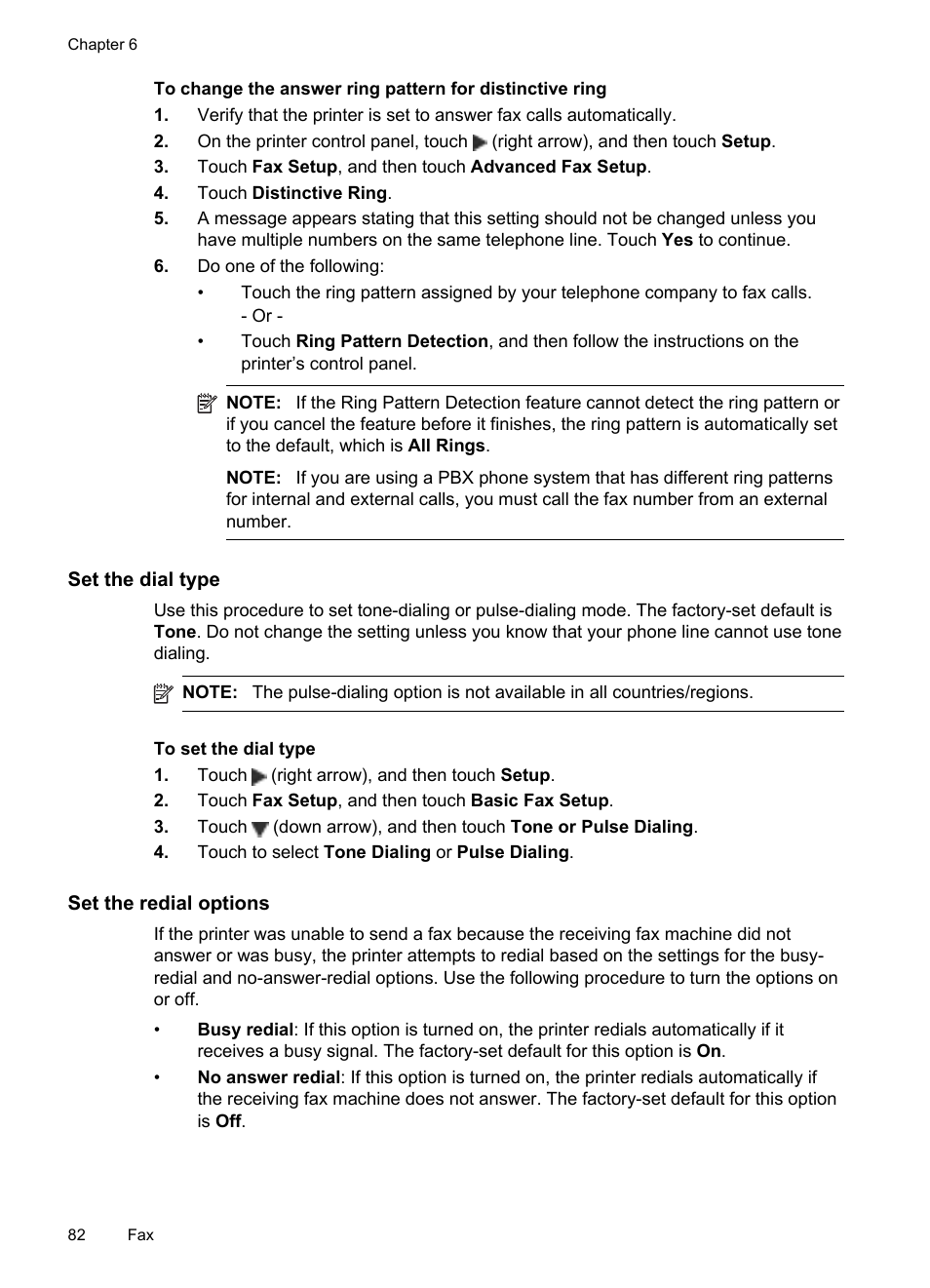 Set the dial type, Set the redial options | HP Officejet Pro 276dw Multifunction Printer series User Manual | Page 86 / 260