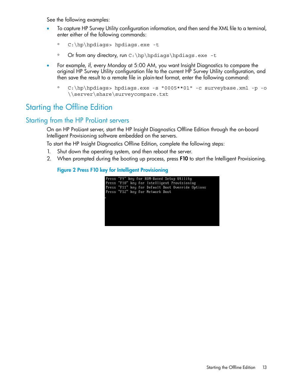 Starting the offline edition, Starting from the hp proliant servers | HP Insight Diagnostics Software User Manual | Page 13 / 45