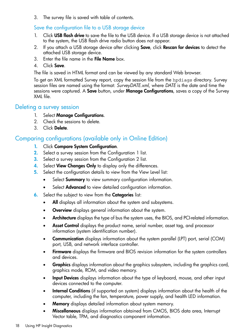 Deleting a survey session | HP Insight Diagnostics Software User Manual | Page 18 / 45