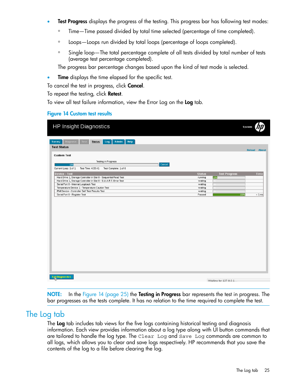 The log tab | HP Insight Diagnostics Software User Manual | Page 25 / 45