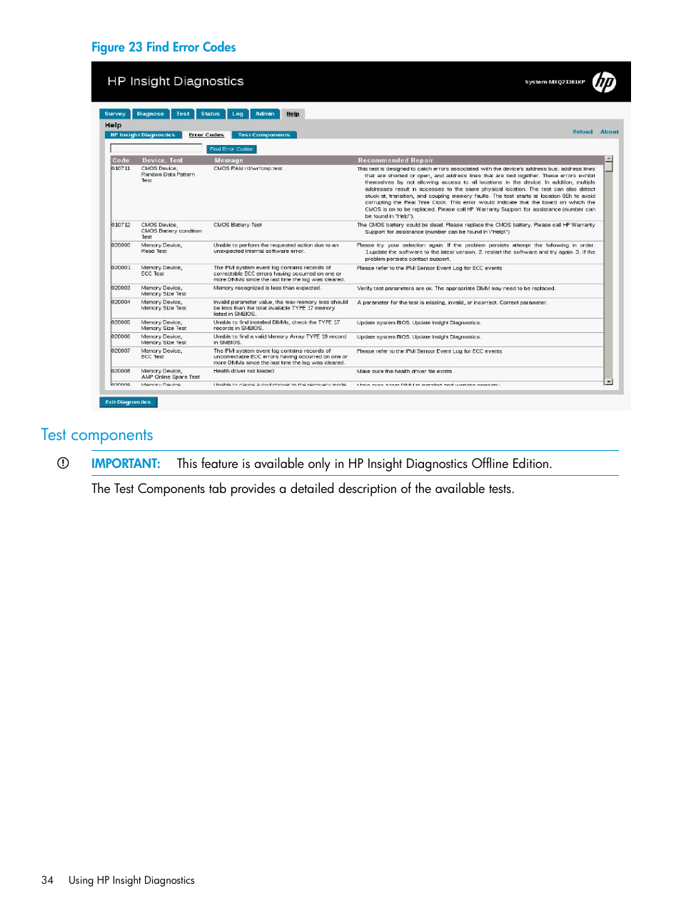 Test components | HP Insight Diagnostics Software User Manual | Page 34 / 45