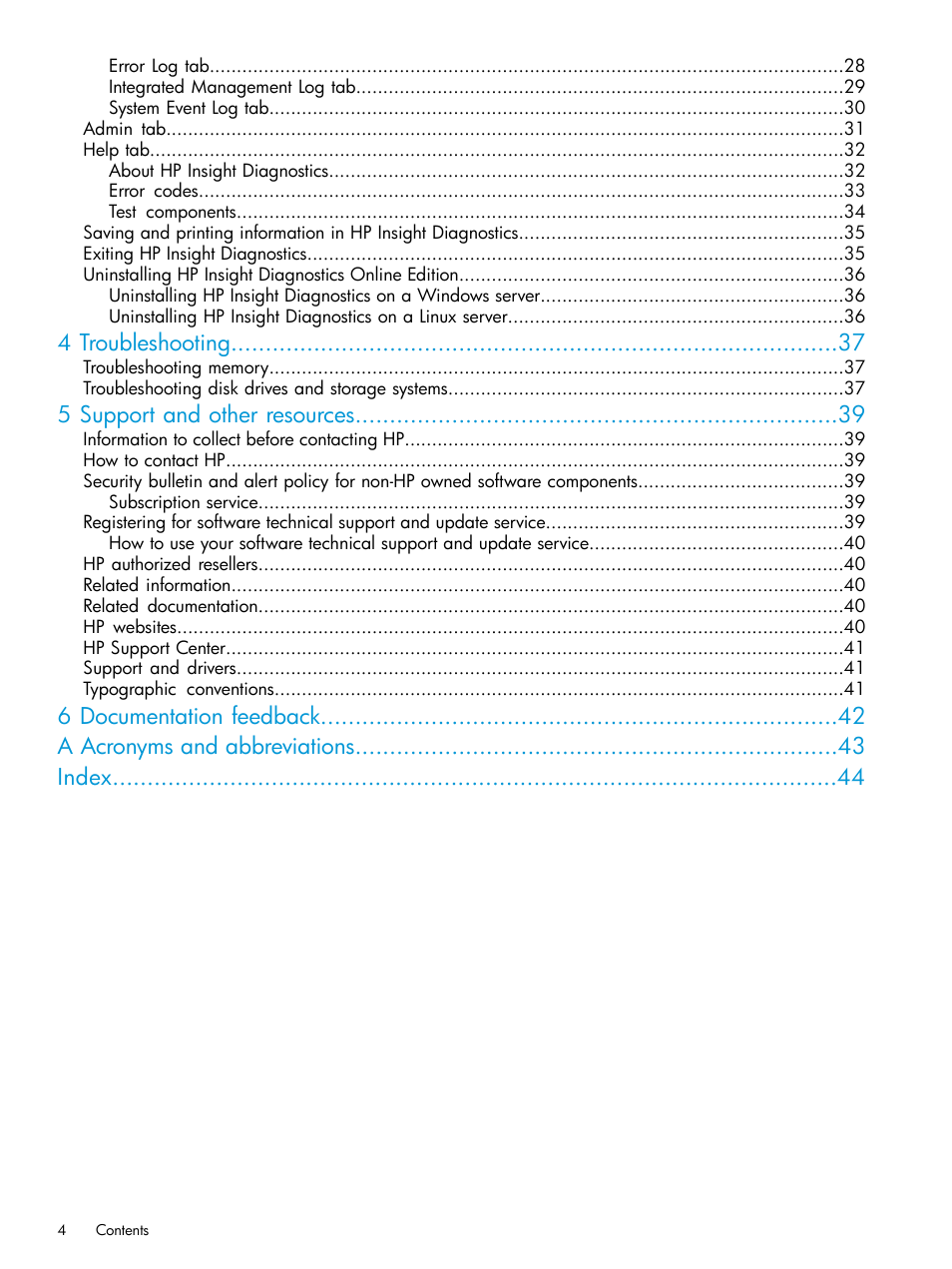 4 troubleshooting, 5 support and other resources | HP Insight Diagnostics Software User Manual | Page 4 / 45