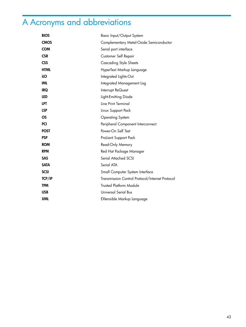 A acronyms and abbreviations | HP Insight Diagnostics Software User Manual | Page 43 / 45