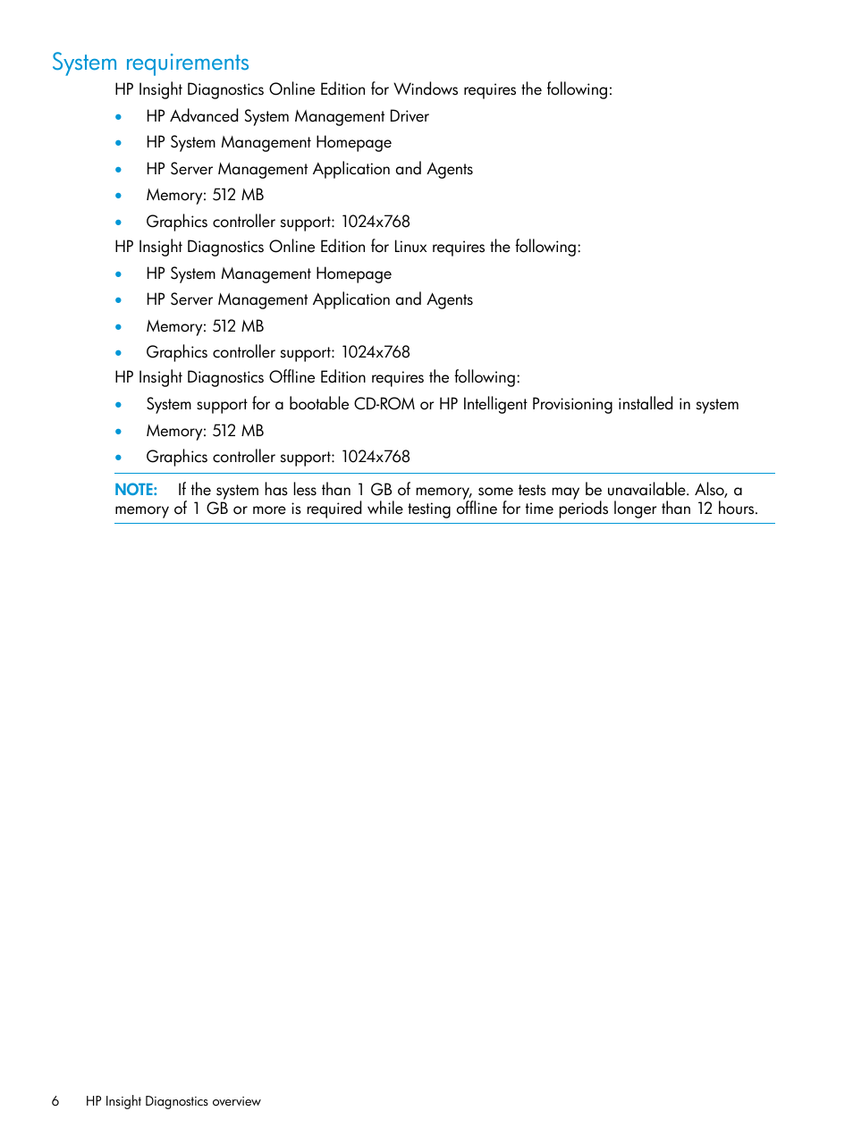 System requirements | HP Insight Diagnostics Software User Manual | Page 6 / 45