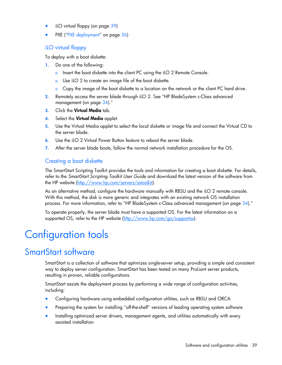 Configuration tools, Smartstart software, Configuration too | Smar, Tstart software | HP ProLiant BL495c G6 Server-Blade User Manual | Page 39 / 90