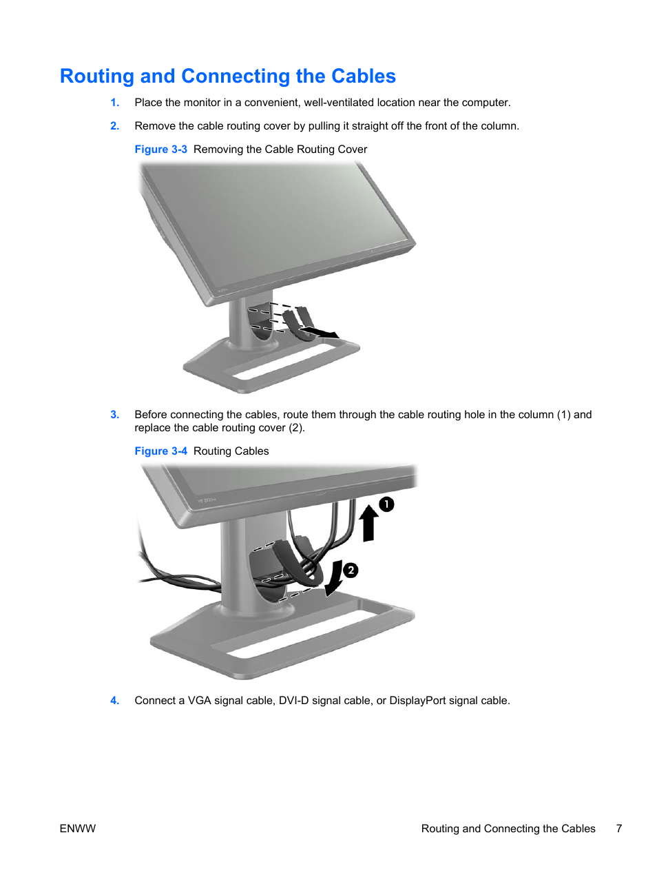 Routing and connecting the cables | HP ZR24w 24-inch S-IPS LCD Monitor User Manual | Page 15 / 53