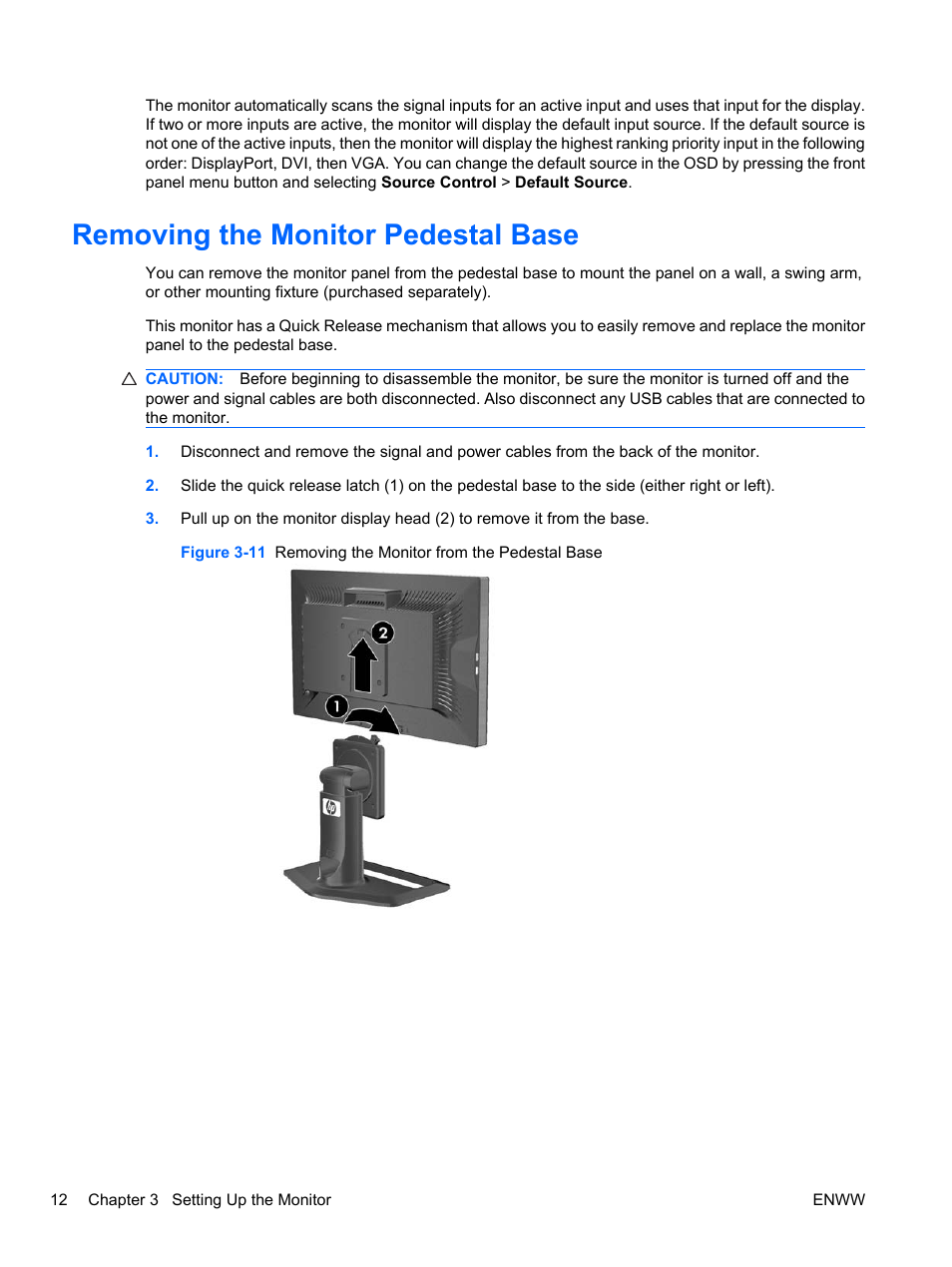 Removing the monitor pedestal base | HP ZR24w 24-inch S-IPS LCD Monitor User Manual | Page 20 / 53