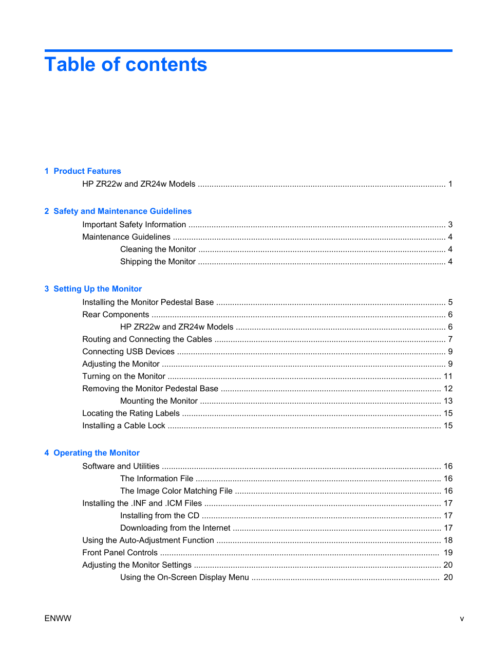 HP ZR24w 24-inch S-IPS LCD Monitor User Manual | Page 5 / 53