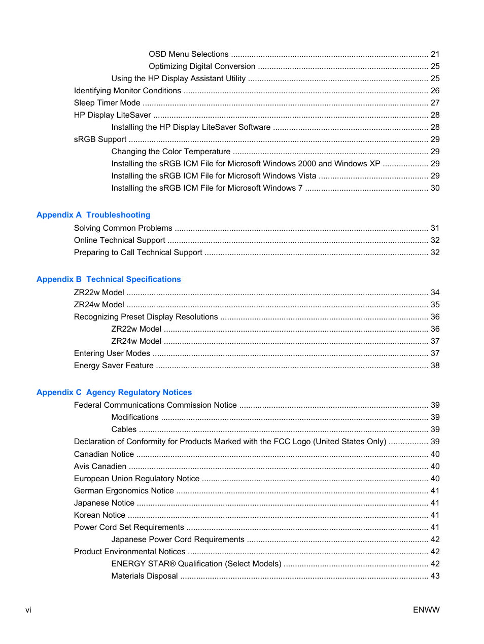 HP ZR24w 24-inch S-IPS LCD Monitor User Manual | Page 6 / 53