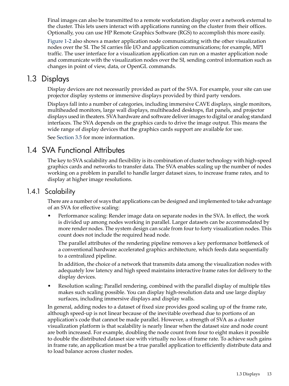 3 displays, 4 sva functional attributes, 1 scalability | 3 displays 1.4 sva functional attributes | HP Scalable Visualization Array Software User Manual | Page 13 / 62