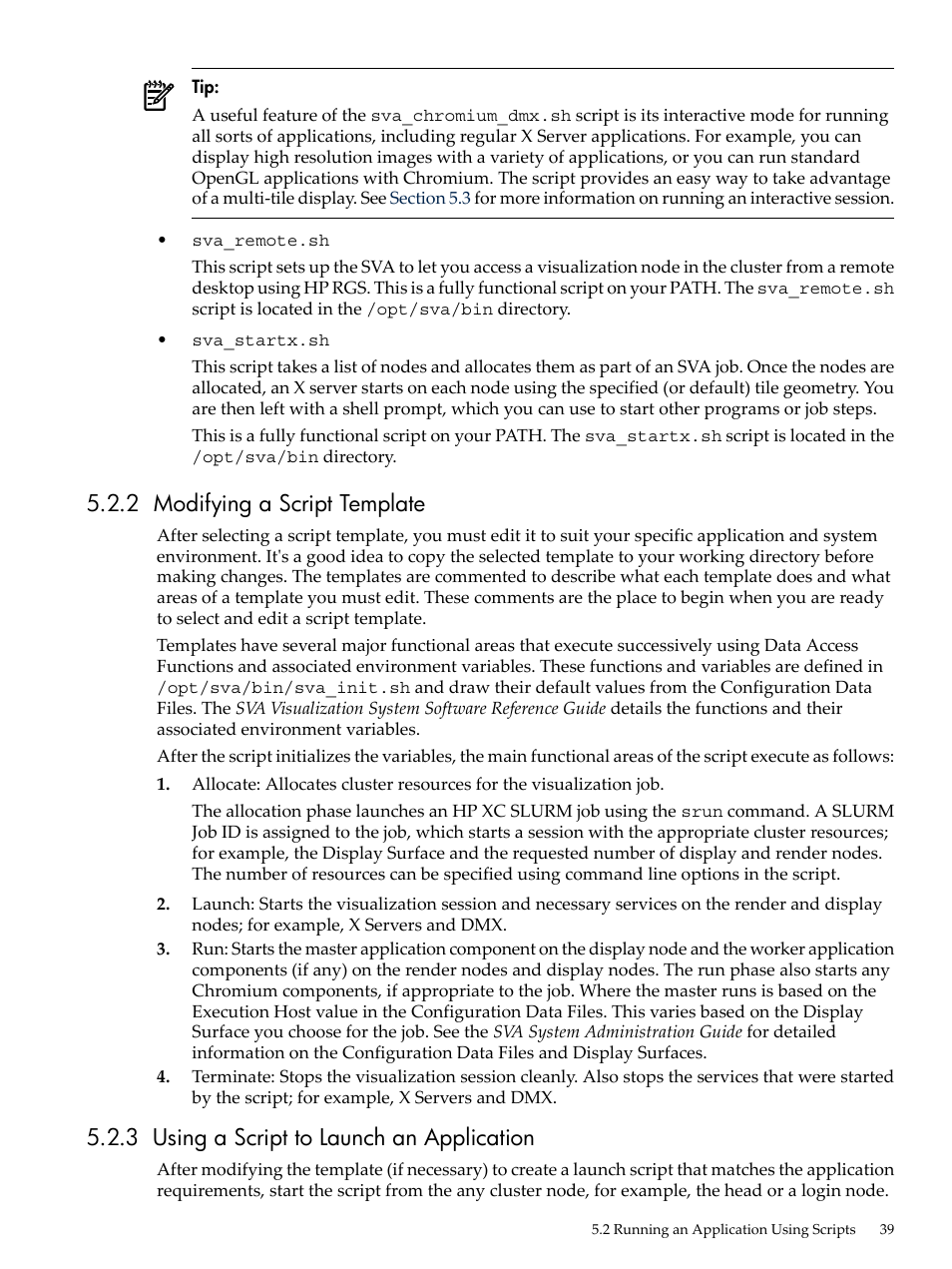 2 modifying a script template, 3 using a script to launch an application | HP Scalable Visualization Array Software User Manual | Page 39 / 62