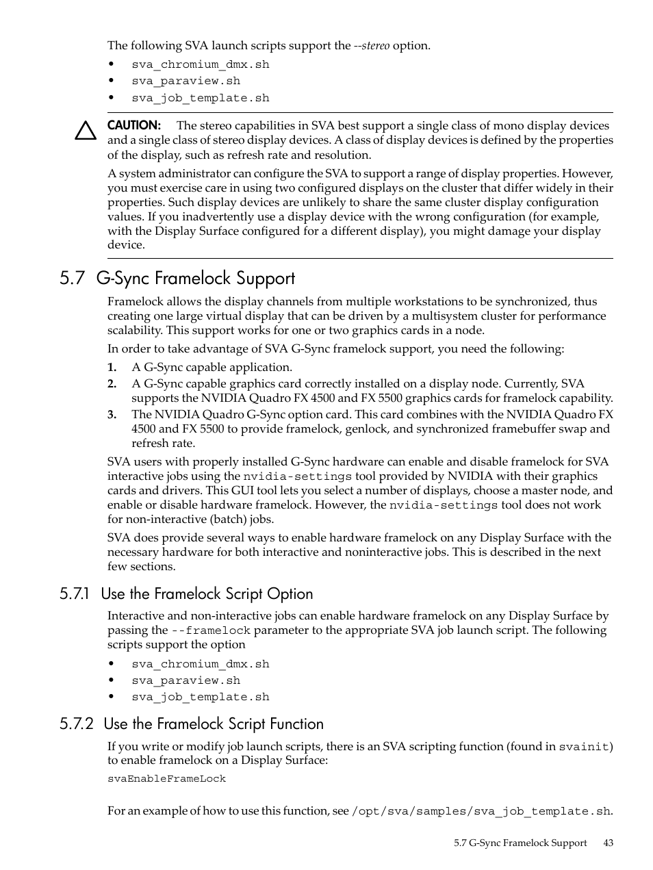 7 g-sync framelock support, 1 use the framelock script option, 2 use the framelock script function | HP Scalable Visualization Array Software User Manual | Page 43 / 62