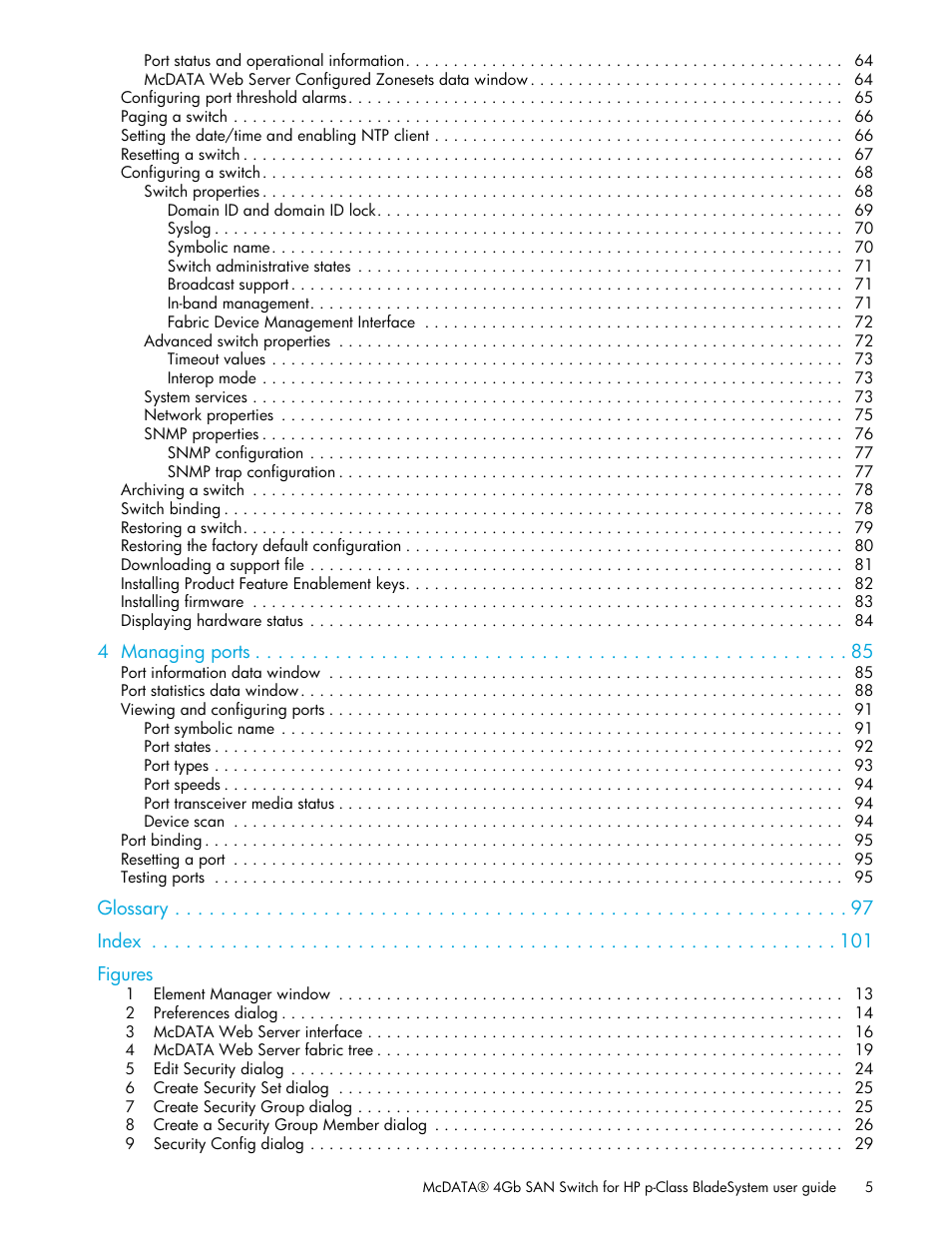 HP McDATA 4Gb SAN Switch for HP BladeSystem p-Class User Manual | Page 5 / 104