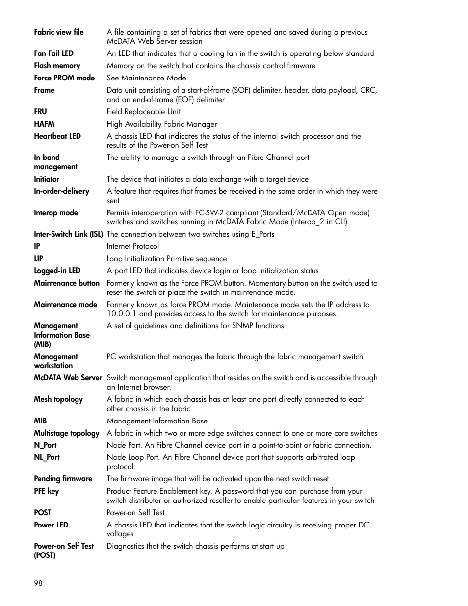 HP McDATA 4Gb SAN Switch for HP BladeSystem p-Class User Manual | Page 98 / 104