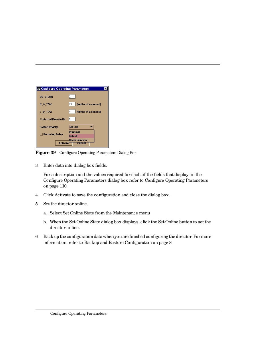 39 configure operating parameters dialog box | HP Surestore 64 Director Switch User Manual | Page 130 / 260