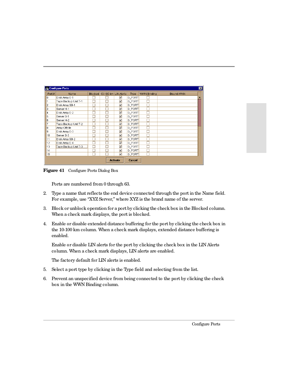 41 configure ports dialog box | HP Surestore 64 Director Switch User Manual | Page 137 / 260