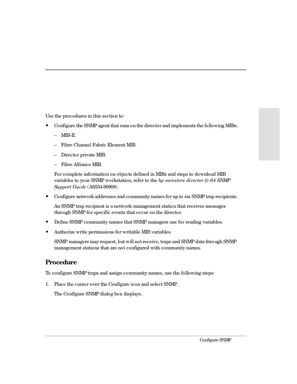 Configure snmp, Procedure | HP Surestore 64 Director Switch User Manual | Page 139 / 260