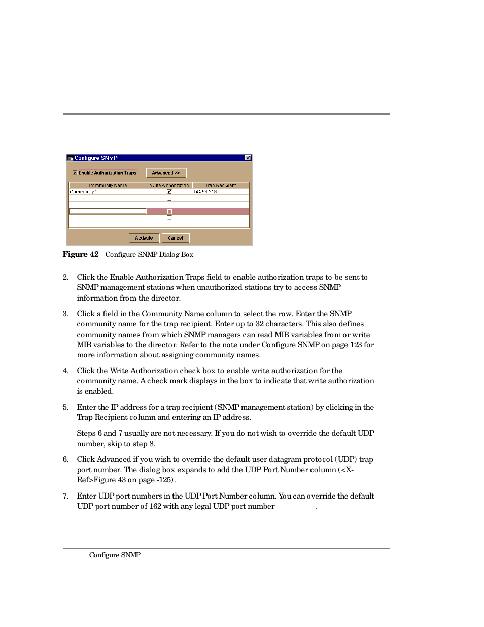 42 configure snmp dialog box | HP Surestore 64 Director Switch User Manual | Page 140 / 260