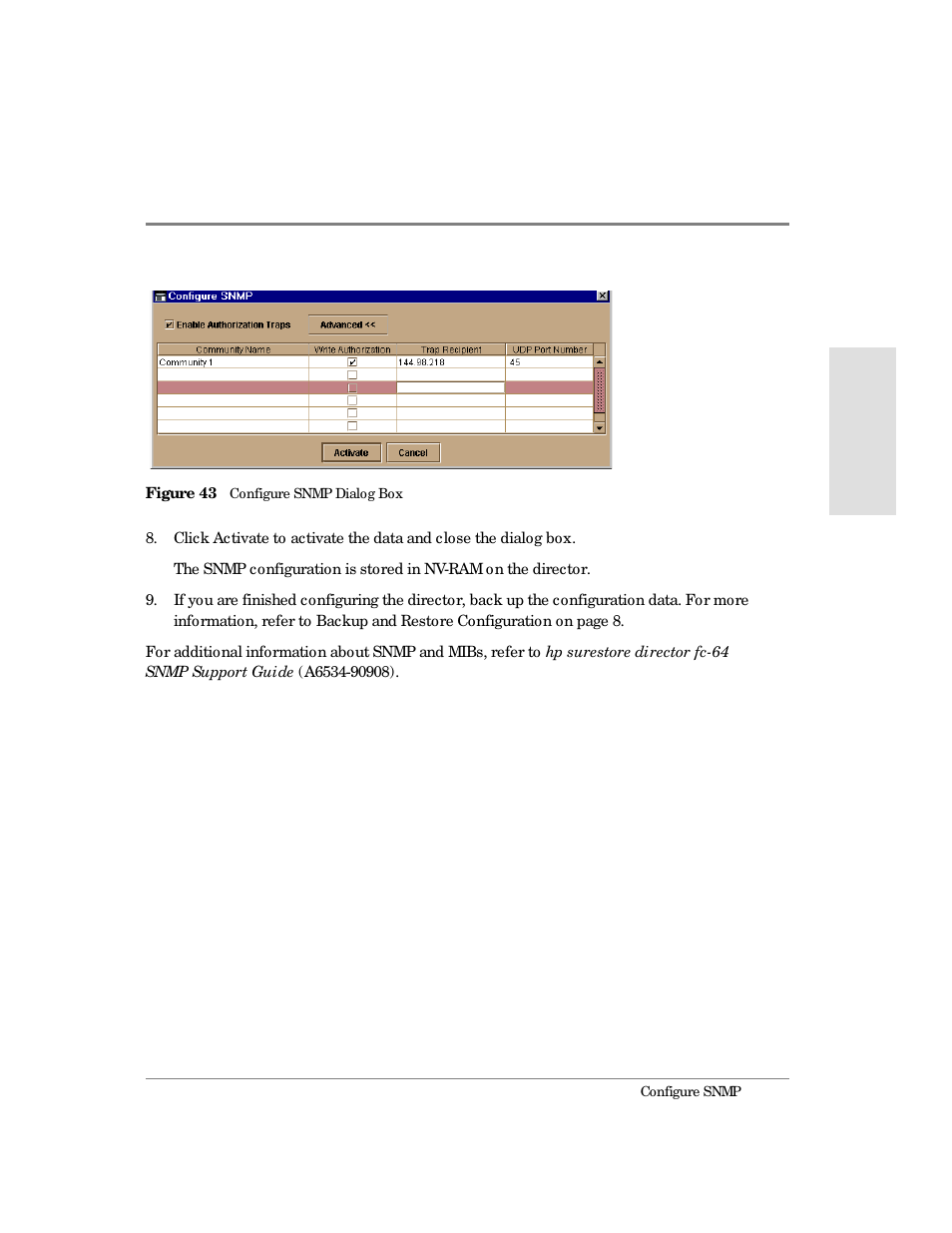 43 configure snmp dialog box | HP Surestore 64 Director Switch User Manual | Page 141 / 260