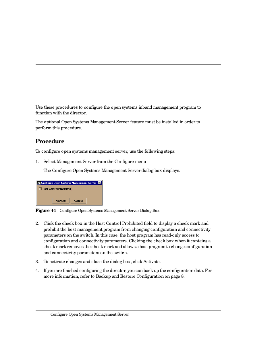 Configure open systems management server, Procedure | HP Surestore 64 Director Switch User Manual | Page 142 / 260