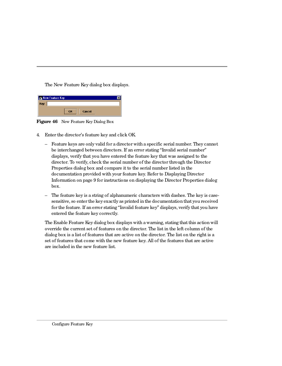46 new feature key dialog box | HP Surestore 64 Director Switch User Manual | Page 144 / 260