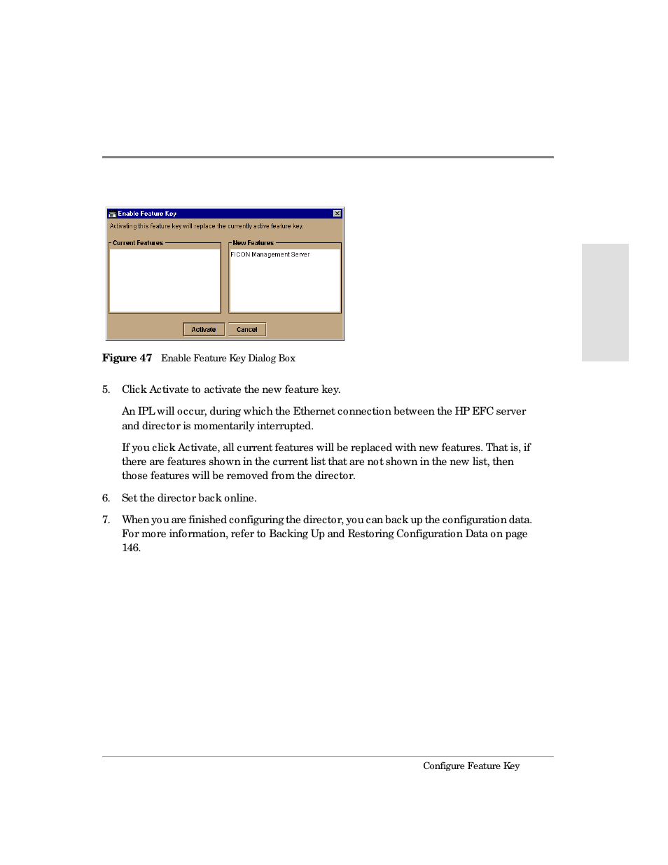 47 enable feature key dialog box | HP Surestore 64 Director Switch User Manual | Page 145 / 260