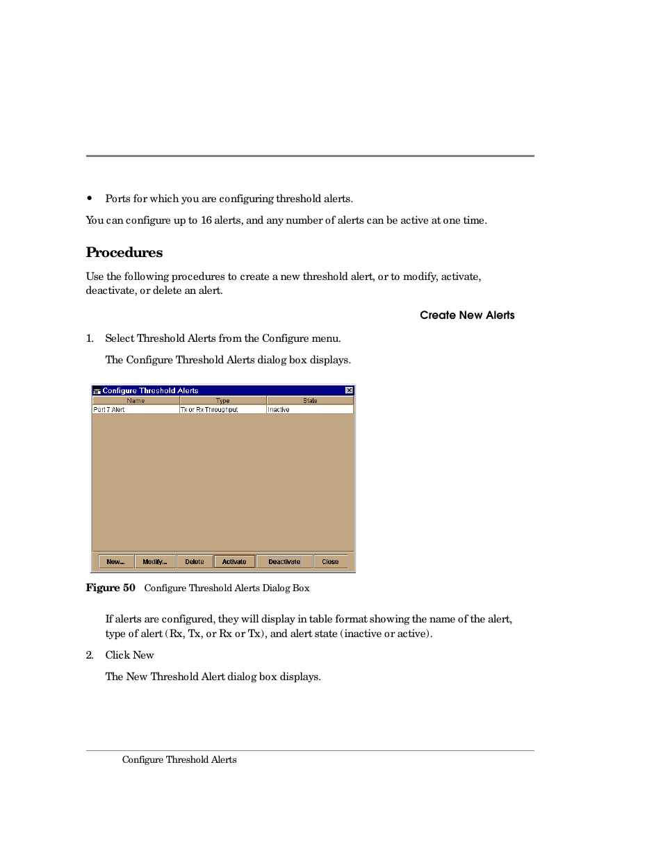 Procedures, 50 configure threshold alerts dialog box | HP Surestore 64 Director Switch User Manual | Page 150 / 260