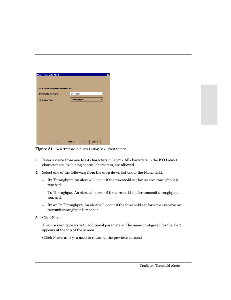 51 new threshold alerts dialog box - first screen | HP Surestore 64 Director Switch User Manual | Page 151 / 260