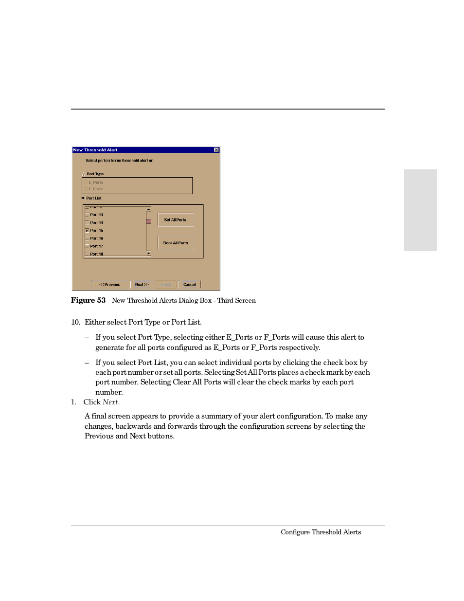 53 new threshold alerts dialog box - third screen | HP Surestore 64 Director Switch User Manual | Page 153 / 260