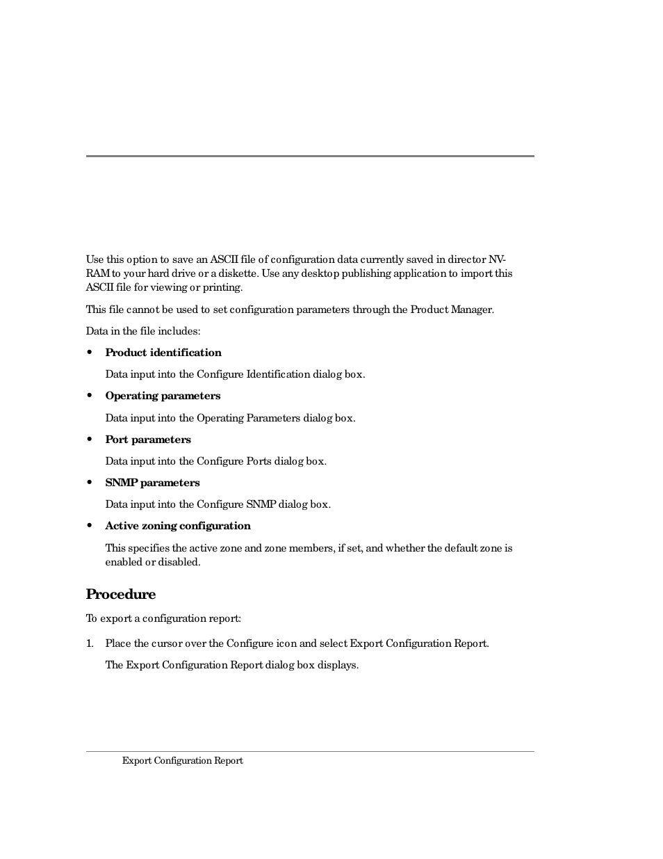Export configuration report, Procedure | HP Surestore 64 Director Switch User Manual | Page 158 / 260