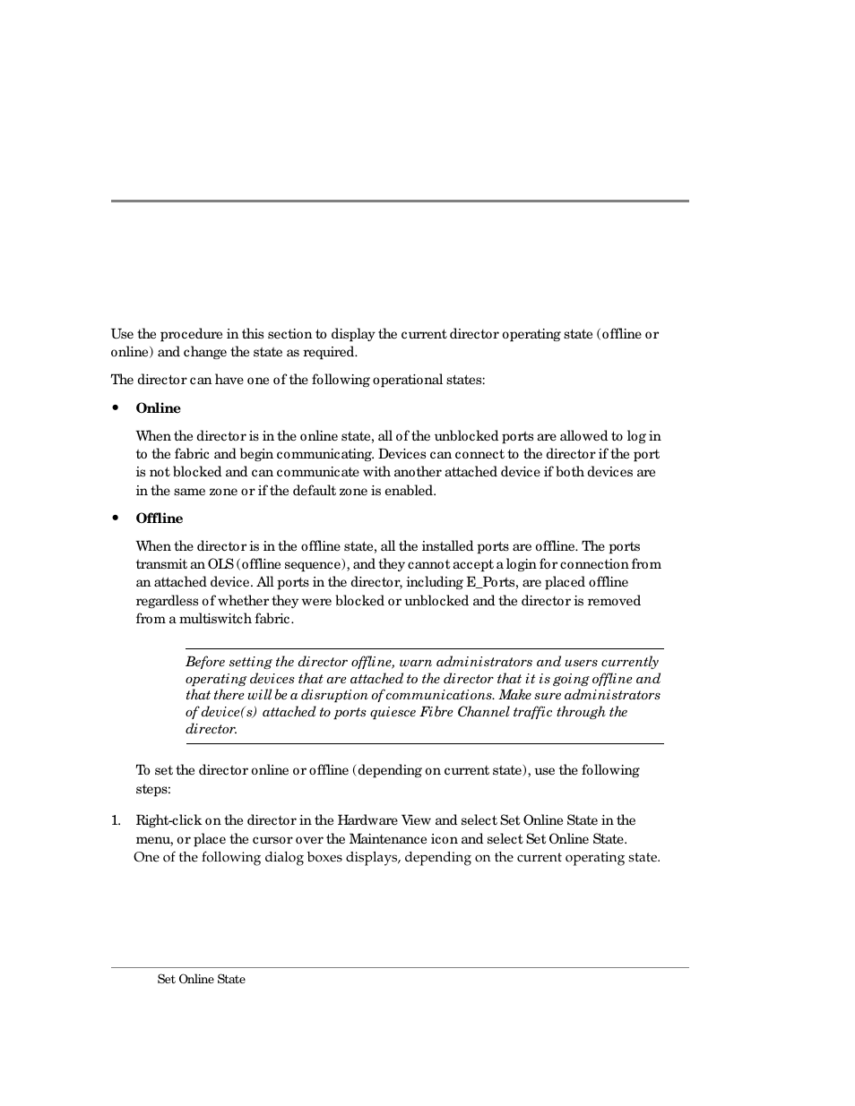Set online state | HP Surestore 64 Director Switch User Manual | Page 184 / 260